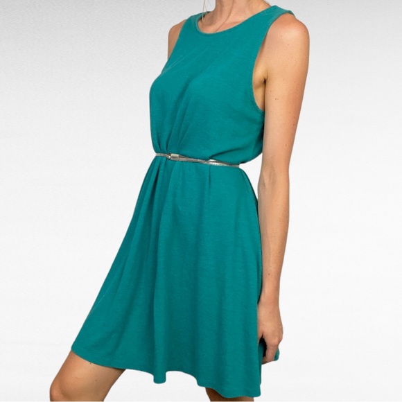 Old Navy | Teal Green Sleeveless Scoop Neck Linen Blend A-Line Swing Dress - Picture 6 of 11
